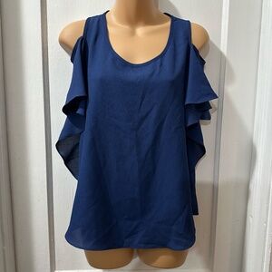 Sienna Sky Navy Cold Shoulder Flutter Sleeve Top in S